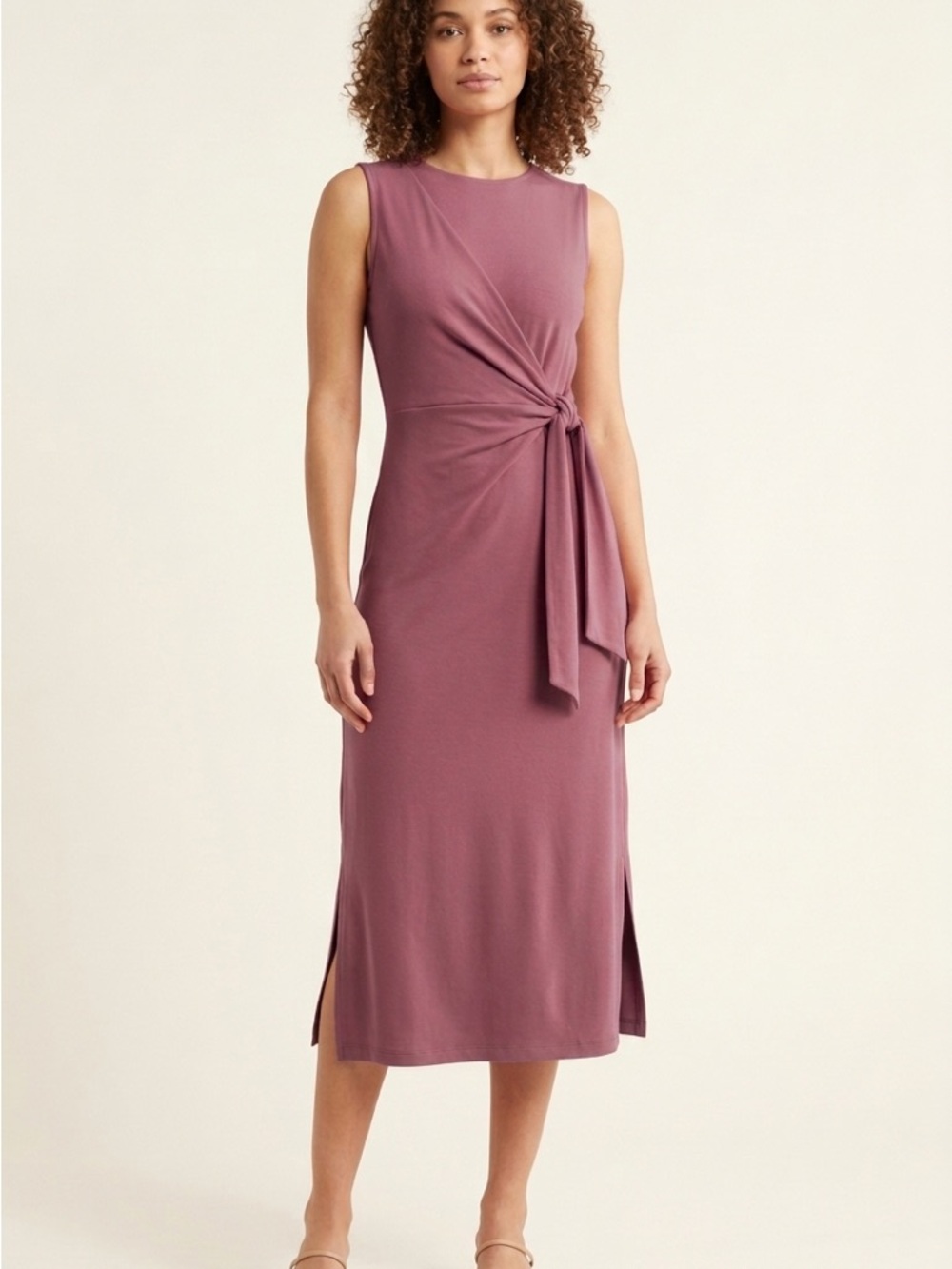 Sleeveless Knot-Detail Midi Dress in Dusty Rose
